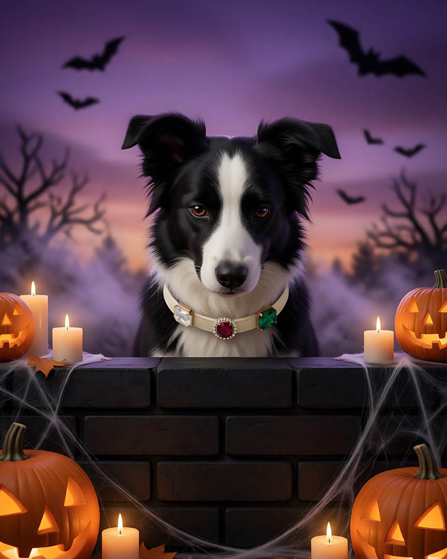 Border collie wearing the ivory collar
